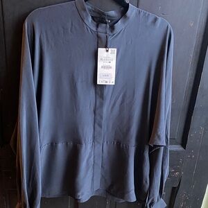 Zara women’s Black Minimalist Long-Sleeve Shirt